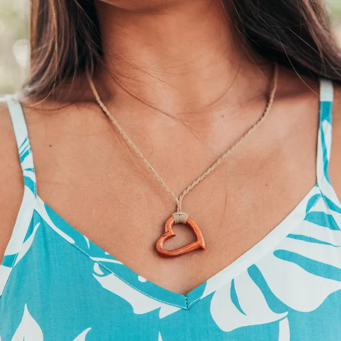 PACIFICOCEANCOL Open Heart Hawaiian Koa Necklace Necklaces
