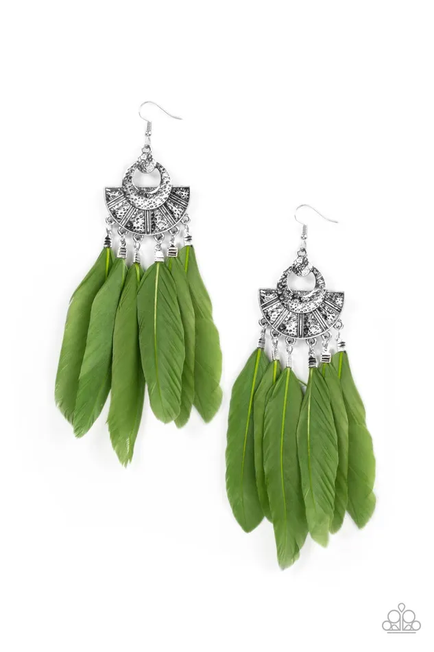 Paparazzi Accessories Plume Paradise Green Earrings