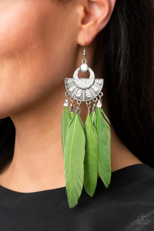 Paparazzi Accessories Plume Paradise Green Earrings