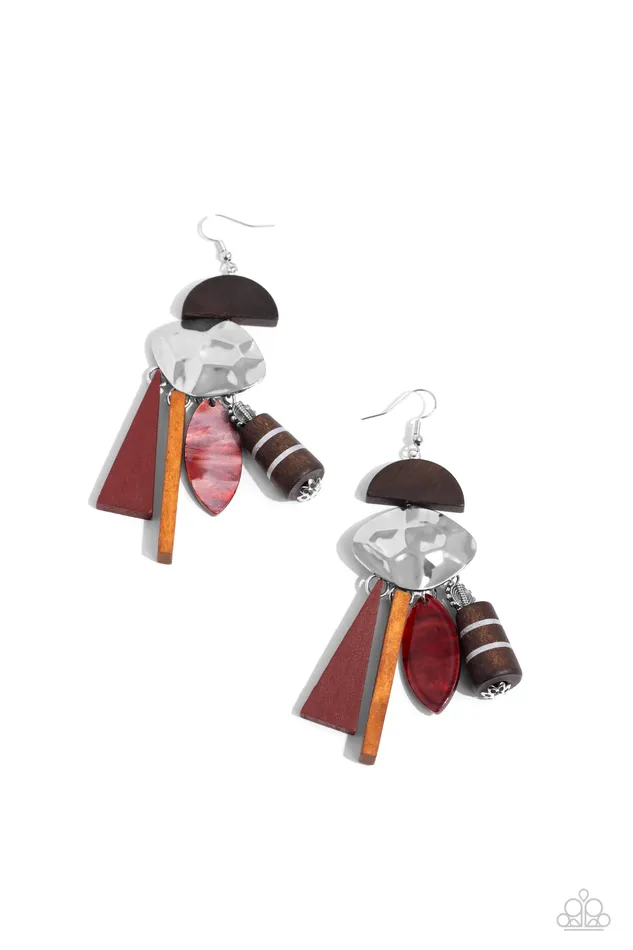 Paparazzi Accessories Textured Talisman Red Earrings