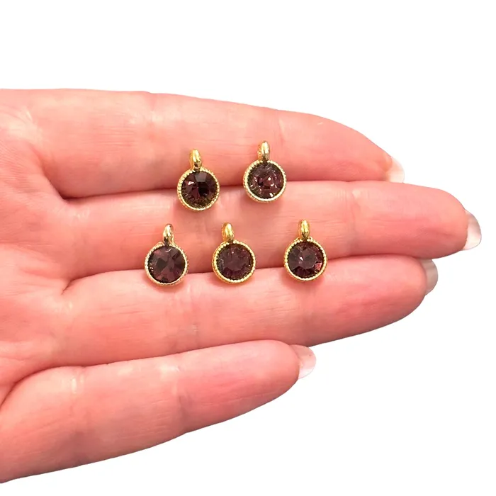 Peppy Beads 24Kt Gold Plated Amethyst Swarovski Charms 5 pcs in a pack Earrings Peppy Beads 24Kt Gold Plated Amethyst Swarovski Charms 5 pcs in a pack Earrings