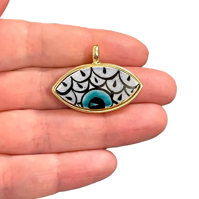 Peppy Beads 24Kt Gold Plated Hand MadePaint Ceramic Eye Pendant Necklaces