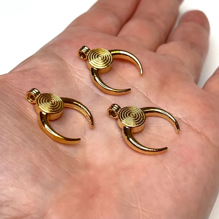 Peppy Beads 24Kt Shiny Gold Plated Brass Crescent Charms 23x19mm 3 pcs in a pack Earrings