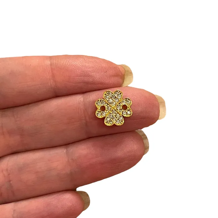 Peppy Beads Bracelets 24Kt Gold Plated CZ Micro Pave Clover Button Charm Bracelet Button Charm