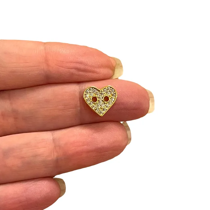 Peppy Beads Bracelets 24Kt Gold Plated CZ Micro Pave Heart Button Charm Bracelet Button Charm