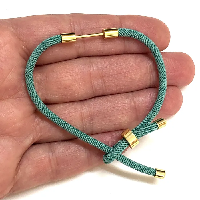 Peppy Beads Bracelets 24Kt Gold Plated Green Turquoise Cord Bracelet Blank With Screw Clasp