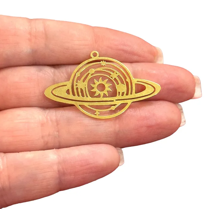 Peppy Beads Charm Necklaces 24Kt Gold Plated Saturn Charm Laser Cut Saturn Charm Peppy Beads Charm Necklaces 24Kt Gold Plated Saturn Charm Laser Cut Saturn Charm