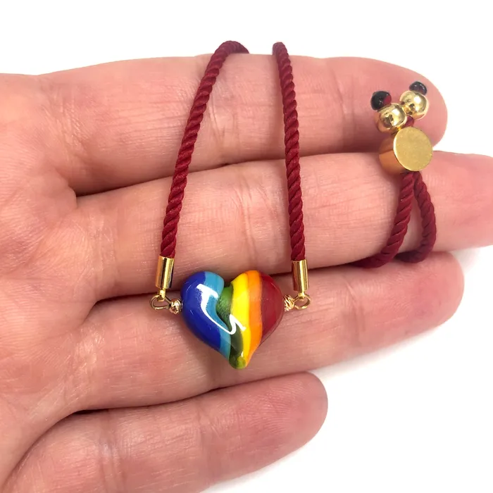 Peppy Beads Charm Necklaces Hand Made Murano Glass Rainbow Heart Charm