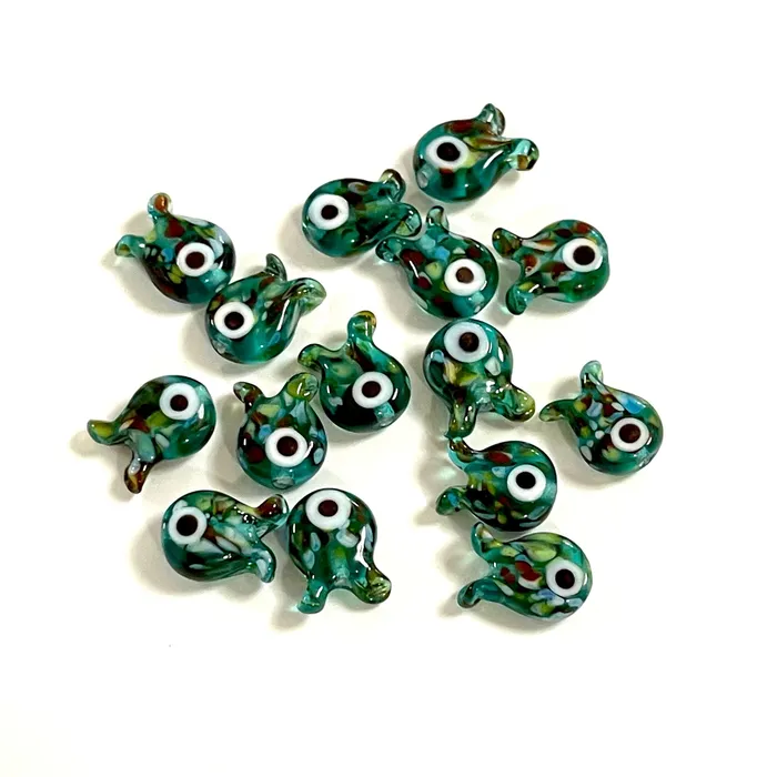 Peppy Beads Charm Necklaces Hand Made Murano Glass Teal Fish Charm