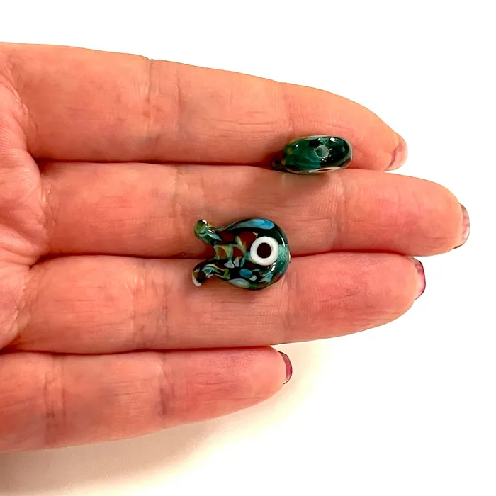 Peppy Beads Charm Necklaces Hand Made Murano Glass Teal Fish Charm Peppy Beads Charm Necklaces Hand Made Murano Glass Teal Fish Charm