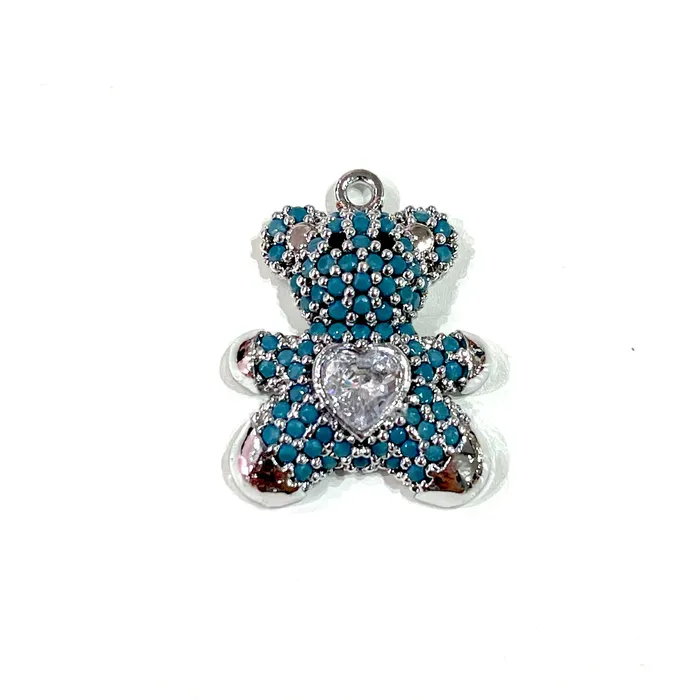 Peppy Beads Charm Necklaces Silver Plated Micro Pave Swarovski Teddy Bear Charm
