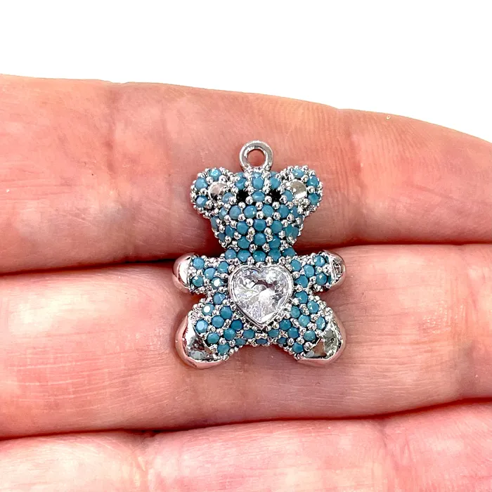 Peppy Beads Charm Necklaces Silver Plated Micro Pave Swarovski Teddy Bear Charm Peppy Beads Charm Necklaces Silver Plated Micro Pave Swarovski Teddy Bear Charm
