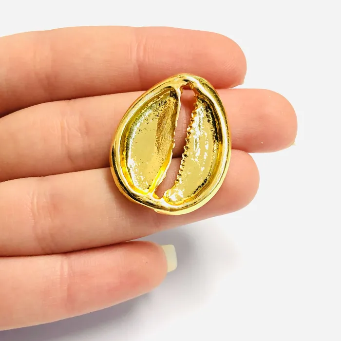 Peppy Beads Earrings 24Kt Gold Plated Brass Glitter Red Enamelled Cowrie Charm 30x24mm Peppy Beads Earrings 24Kt Gold Plated Brass Glitter Red Enamelled Cowrie Charm 30x24mm