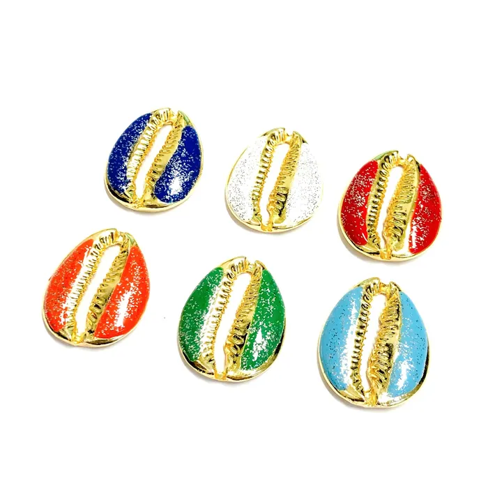 Peppy Beads Earrings 24Kt Gold Plated Brass Glitter Red Enamelled Cowrie Charm 30x24mm Peppy Beads Earrings 24Kt Gold Plated Brass Glitter Red Enamelled Cowrie Charm 30x24mm