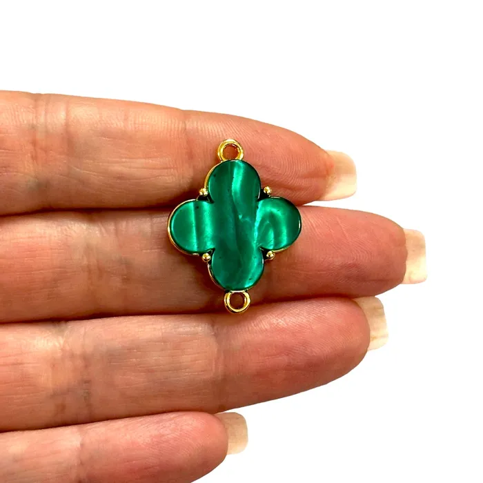 Peppy Beads Earrings 24Kt Gold Plated BrassHand Made Resin Green Clover Double Loop Connector Charm Peppy Beads Earrings 24Kt Gold Plated BrassHand Made Resin Green Clover Double Loop Connector Charm
