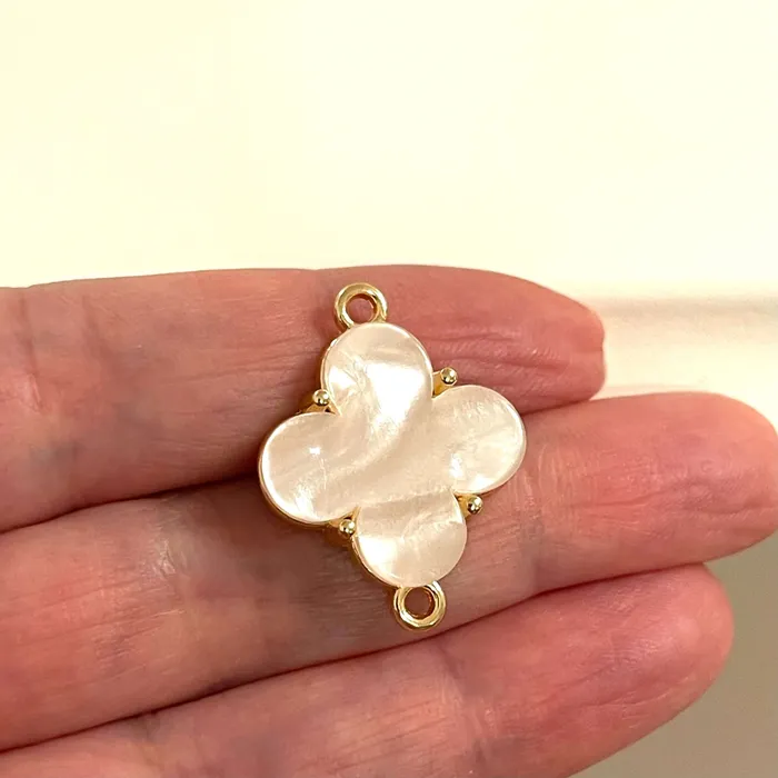 Peppy Beads Earrings 24Kt Gold Plated BrassHand Made Resin Ivory Clover Double Loop Connector Charm Peppy Beads Earrings 24Kt Gold Plated BrassHand Made Resin Ivory Clover Double Loop Connector Charm