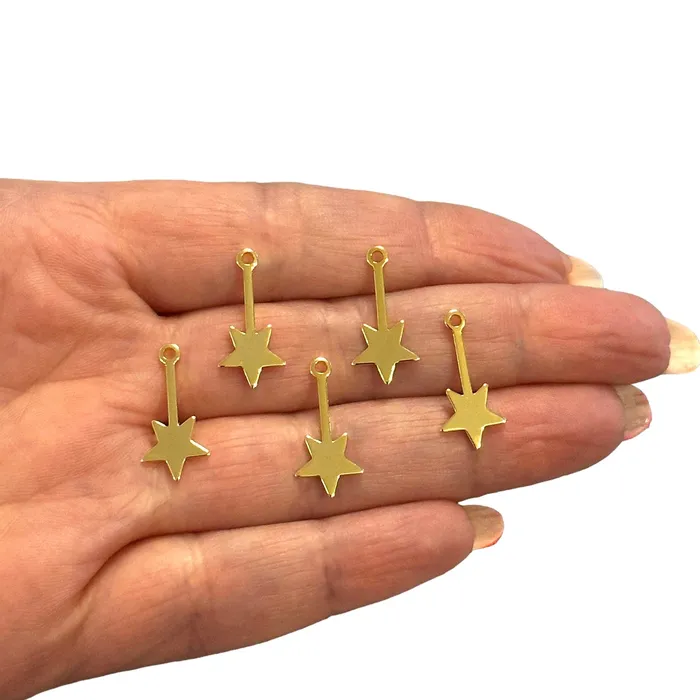 Peppy Beads Earrings 24Kt Gold Plated Brass Star Stick Charms5 pcs in a pack