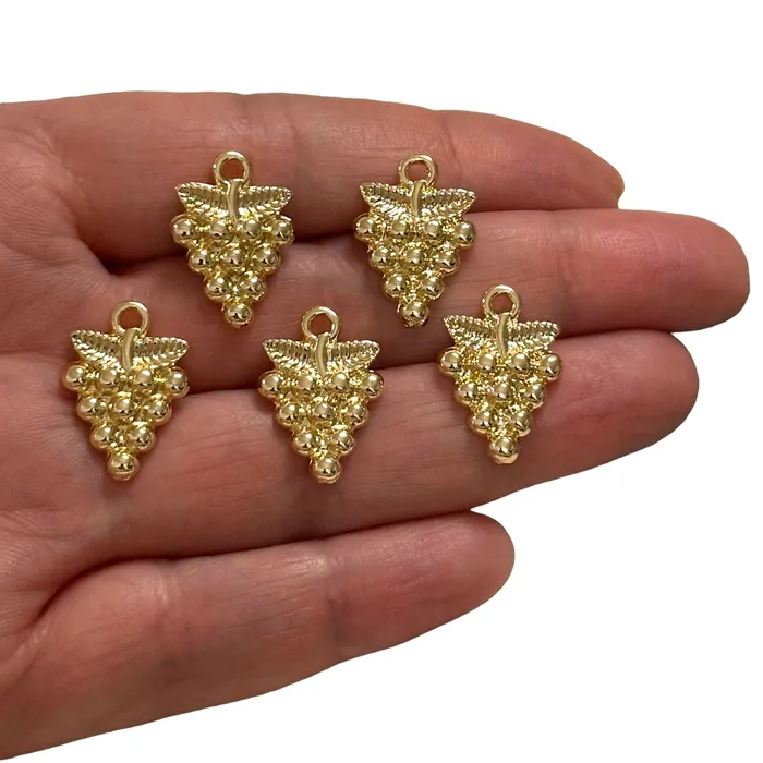 Peppy Beads Earrings 24Kt Gold Plated Bunch of Grapes Charms Gold Wine Lover Charms 5 pcs in a pack