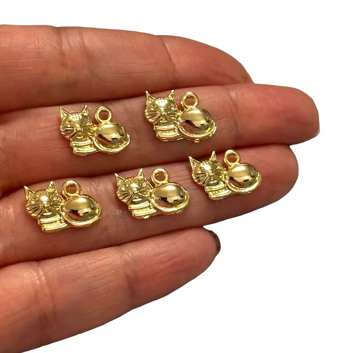 Peppy Beads Earrings 24Kt Gold Plated Cat Charms Gold Cat Collection Charms 5 pcs in a pack Peppy Beads Earrings 24Kt Gold Plated Cat Charms Gold Cat Collection Charms 5 pcs in a pack