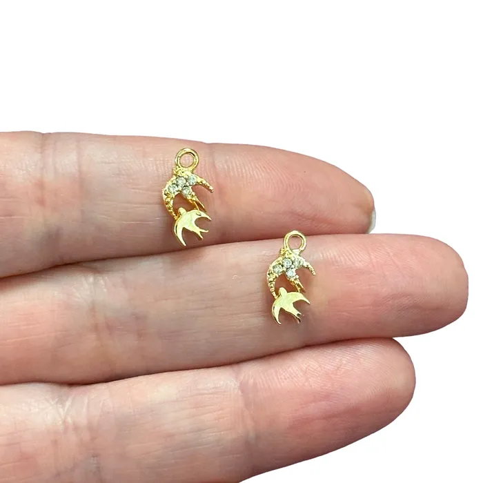 Peppy Beads Earrings 24Kt Gold Plated CZ Micro Pave Swallow Charms 2 pcs in a pack Peppy Beads Earrings 24Kt Gold Plated CZ Micro Pave Swallow Charms 2 pcs in a pack
