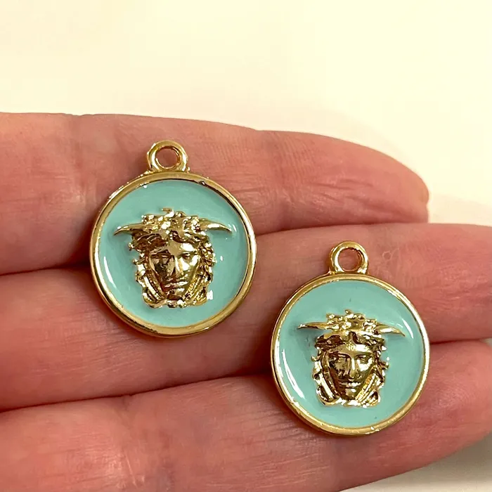 Peppy Beads Earrings 24Kt Gold Plated Mint Enamelled Medusa Charms 2 Pcs in a pack Peppy Beads Earrings 24Kt Gold Plated Mint Enamelled Medusa Charms 2 Pcs in a pack