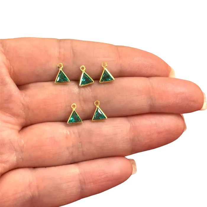 Peppy Beads Earrings 24Kt Gold Plated Peridot Cubic Zirconia Triangle Charms 5 pcs in a pack