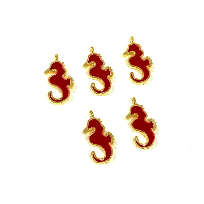Peppy Beads Earrings 24Kt Gold Plated Red Enamelled Sea Horse Charms 5 pcs in a Pack Peppy Beads Earrings 24Kt Gold Plated Red Enamelled Sea Horse Charms 5 pcs in a Pack