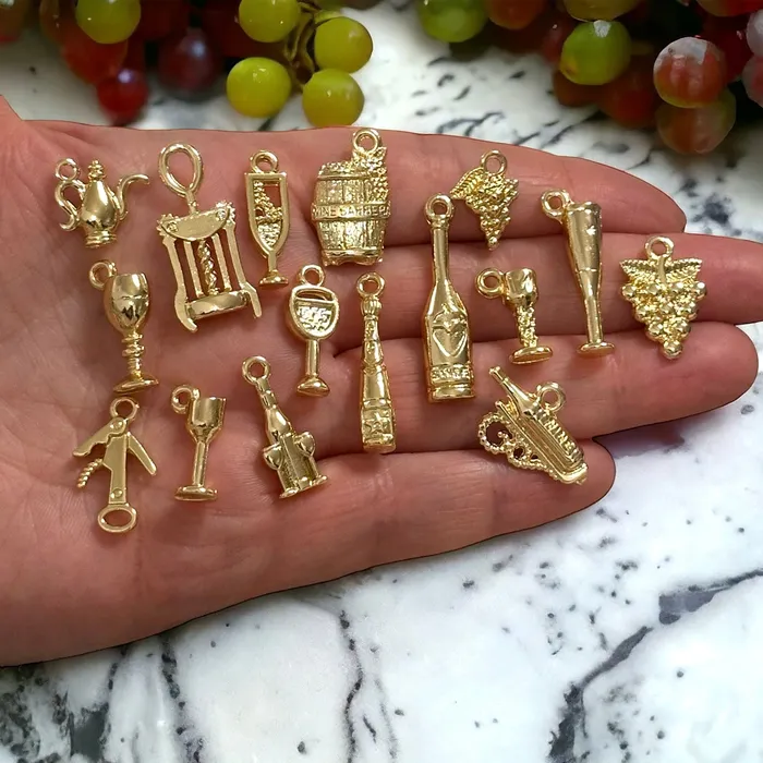 Peppy Beads Earrings 24Kt Gold Plated Wine Lover Charms Collection 16 Charms in a pack Peppy Beads Earrings 24Kt Gold Plated Wine Lover Charms Collection 16 Charms in a pack