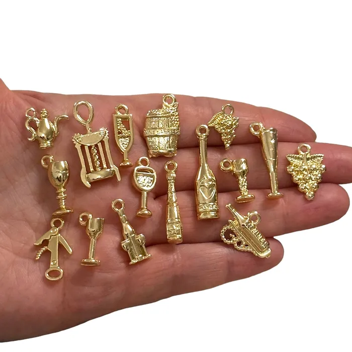 Peppy Beads Earrings 24Kt Gold Plated Wine Lover Charms Collection 16 Charms in a pack
