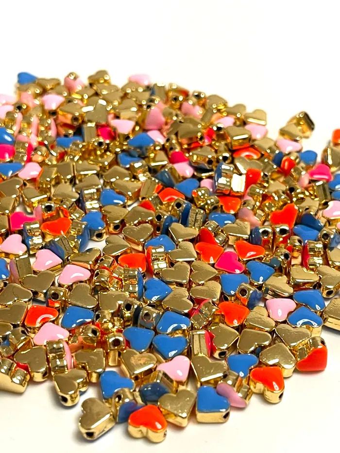 Peppy Beads Earrings 24Kt Shiny Gold Plated Neon Pink Enamelled Heart Spacer Charms 5 pcs in a pack