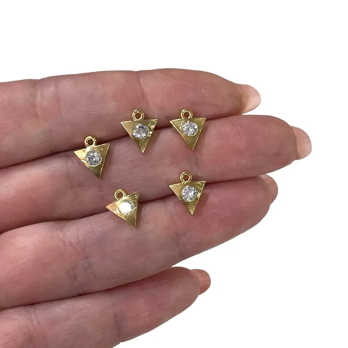 Peppy Beads Earrings 24Kt Shiny Gold Plated Triangle with Cubic Zirconia Charms 5 Pcs in a Pack