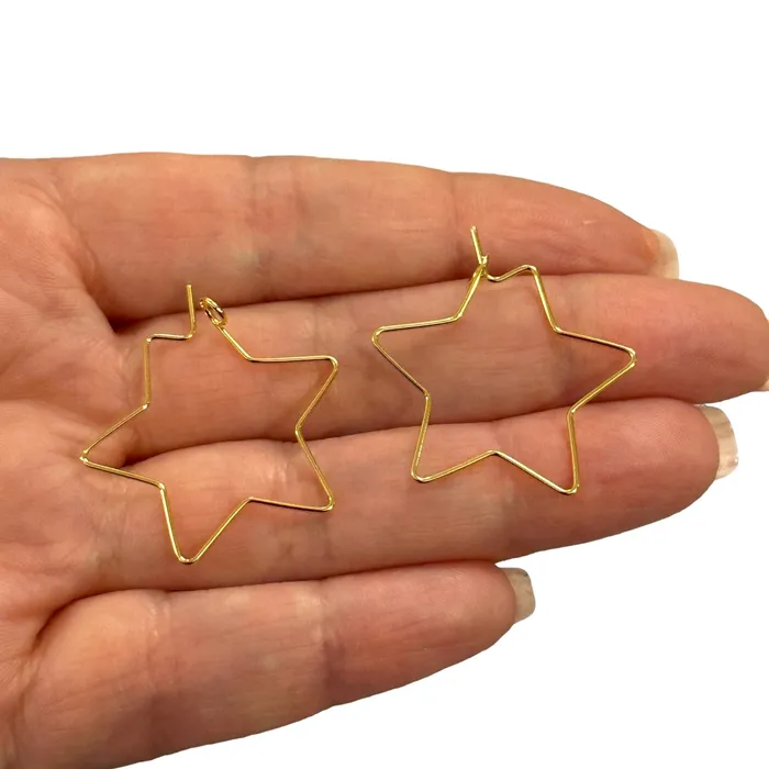 Peppy Beads Earrings 6 Pcs 24Kt Gold Plated Star Earring Hoops 27mm Earring Blanks