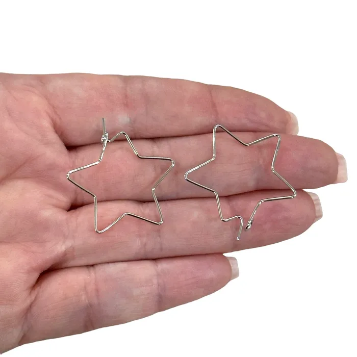 Peppy Beads Earrings 6 Pcs Rhodium Plated Star Earring Hoops 27mm Earring Blanks