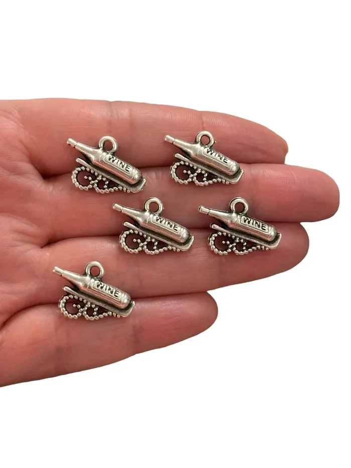 Peppy Beads Earrings Antique Silver Plated Wine Bottle Charms Silver Wine Lover Charms 5 pcs in a pack Peppy Beads Earrings Antique Silver Plated Wine Bottle Charms Silver Wine Lover Charms 5 pcs in a pack