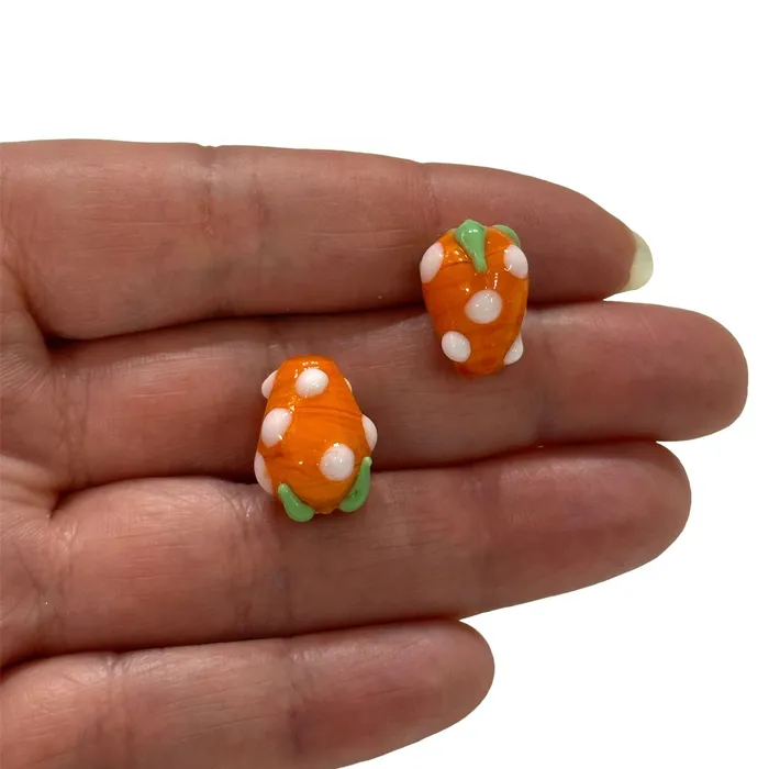 Peppy Beads Earrings Hand Made Orange Glass Vertical Hole FruitVine Beads 2 Pcs in a pack