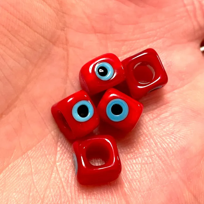 Peppy Beads Earrings RedHand Made Large Hole Murano Glass Evil Eye Beads 5 Pcs in a pack Peppy Beads Earrings RedHand Made Large Hole Murano Glass Evil Eye Beads 5 Pcs in a pack