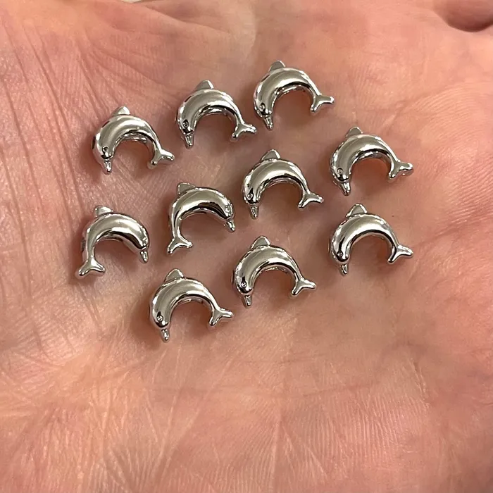 Peppy Beads Earrings Rhodium Plated Dolphin Spacer Charms 10 pcs in a Pack