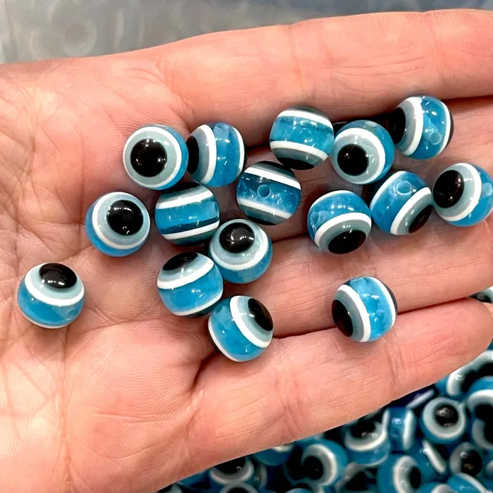 Peppy Beads Necklaces 10mm Transparent Round Resin Evil Eye Beads 50 Gr Approx 72 Beads in a Pack