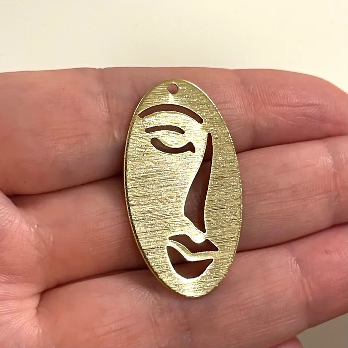 Peppy Beads Necklaces Face Abstract 24K Gold Plated Textured Brass Pendant Face Abstract Gold Charm
