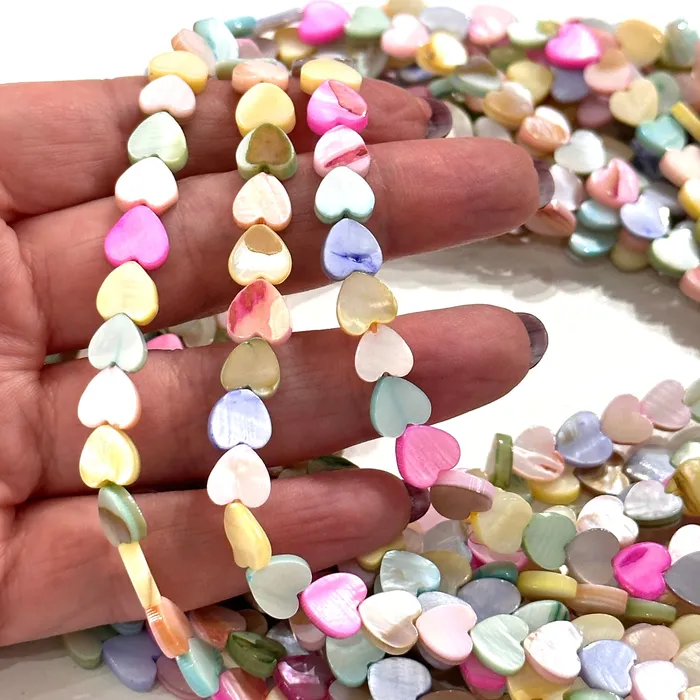 Peppy Beads Necklaces Mother Of Pearl Heart 8mm Beads Pastel Colored Vertical Hole Hearts 47 Beads Strand Peppy Beads Necklaces Mother Of Pearl Heart 8mm Beads Pastel Colored Vertical Hole Hearts 47 Beads Strand