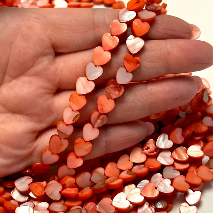 Peppy Beads Necklaces Mother Of Pearl Heart Colored 8mm Beads Vertical Hole 48 Beads Strand Peppy Beads Necklaces Mother Of Pearl Heart Colored 8mm Beads Vertical Hole 48 Beads Strand