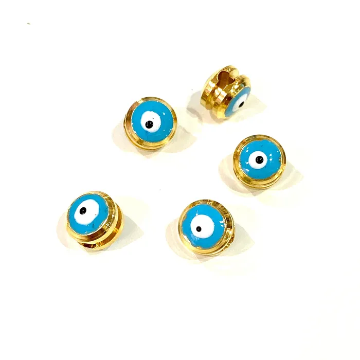 Peppy Beads Necklaces NEW 7mm 24K Gold Plated Evil Eye Beads 7mm 24K Gold Plated Evil Eye Spacers 5 Pcs in a Pack