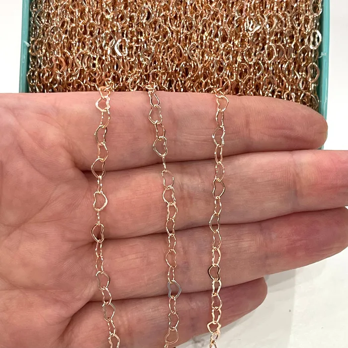 Peppy Beads Necklaces Rose Gold Plated Brass Heart Chain 5x3 mm Rose Gold Plated Heart Chain