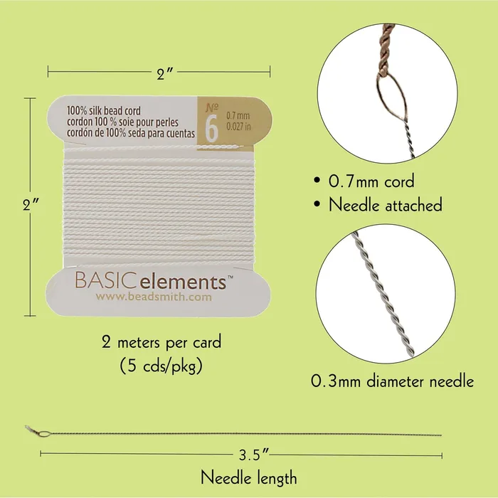 Peppy Beads Necklaces Silk Thread 100 Silk Bead Cord With Needle 2 MeterX07mm0027 inCHSWH06