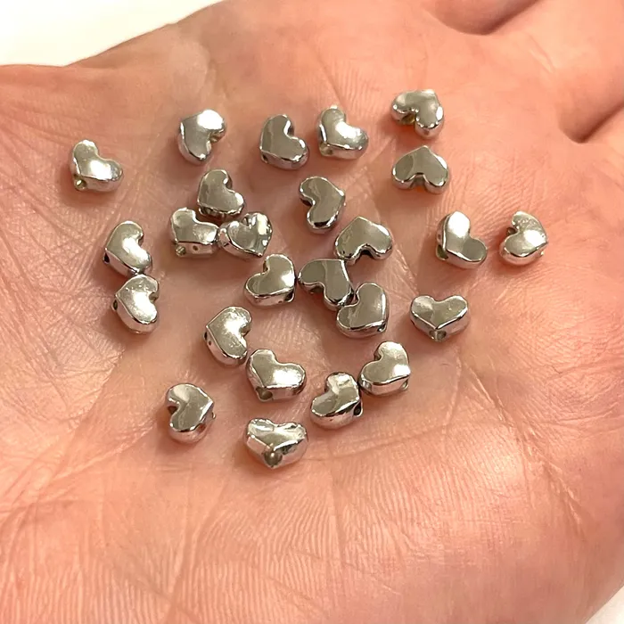 Peppy Beads Rhodium Plated 4 mm Heart Spacers Rhodium Heart Spacers 25 Pcs in a Pack Necklaces