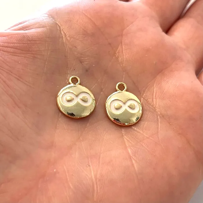 Peppy Beads Rings 24Kt Gold Plated Brass White Enamelled Infinity Charms 2 pcs in a pack Peppy Beads Rings 24Kt Gold Plated Brass White Enamelled Infinity Charms 2 pcs in a pack