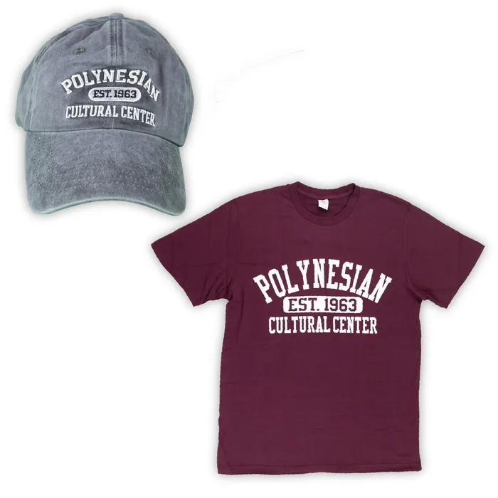 Polynesian Cultural Center Established 1963 Cap Tee Shirt Heather GrayMaroon GOGOSPORTS Earrings