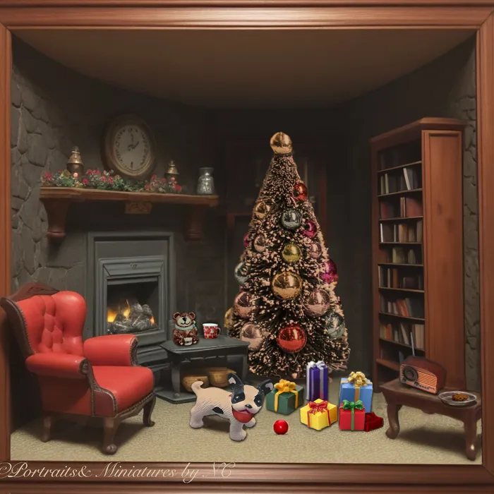 Portraits and Miniatures by NC Christmas Pug Diorama Necklaces
