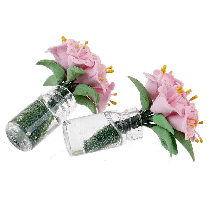 Portraits by NC Earrings Pink Lilies in Glass Vase 1 12 Scale Dollhouse Plants