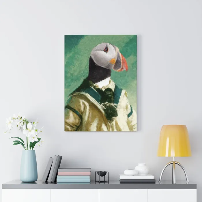 Portraits by NC Earrings Stretched Canvas Print Puffin Ahoi